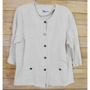 Vintage Shirt XL Khaki White Long Sleeve Front Pockets Peter Popovitch